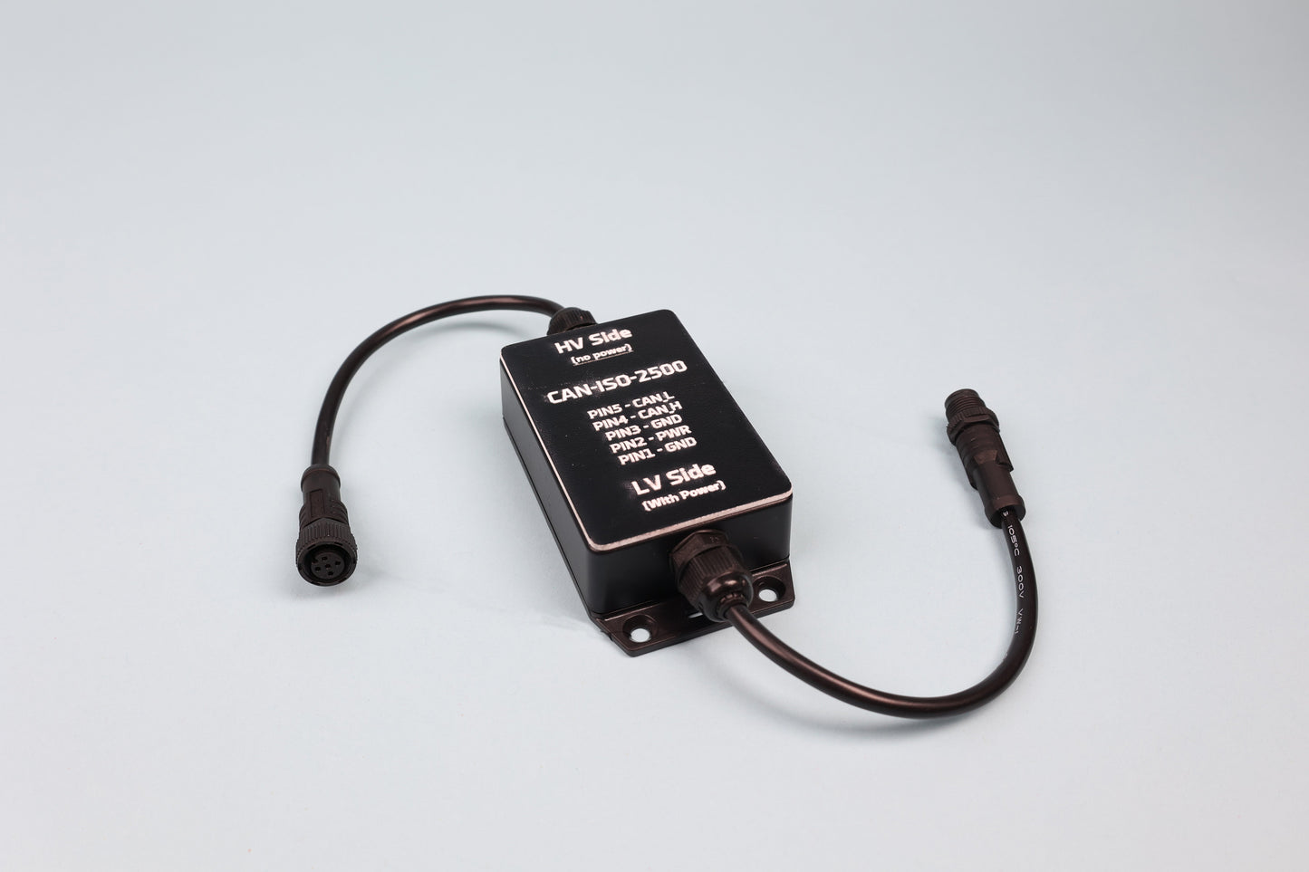 CAN Isolator with M12 pigtail connectors. Galvanic isolation CAN Bus device.